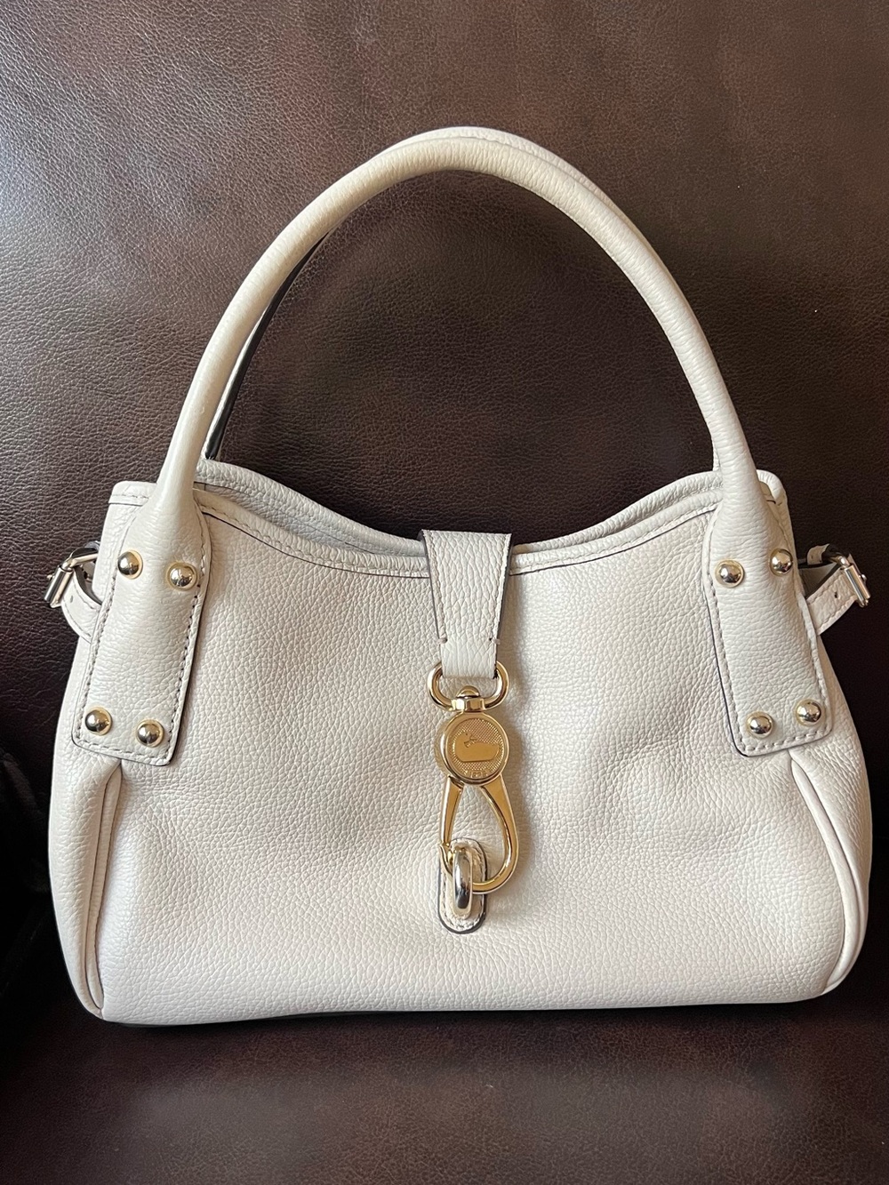 Y2K Dooney & Bourke Off-White Pebbled Leather Satchel Top Handle Bag